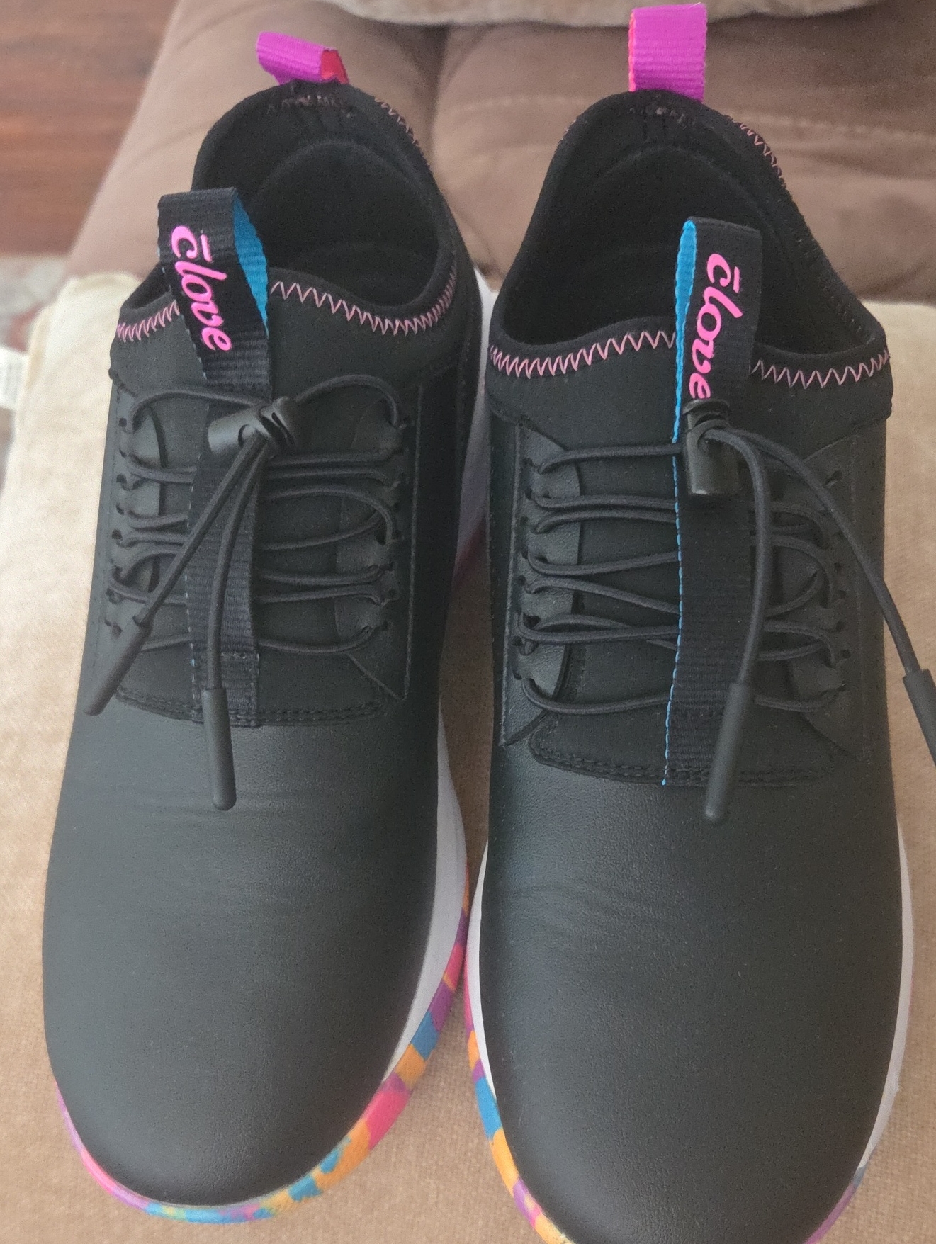 Clove Black Slip-On Sneakers With Pink & Blue Accents